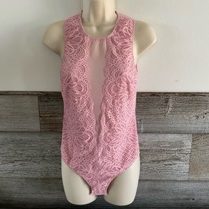 Victoria Secret lace & mesh pink bodysuit size medium